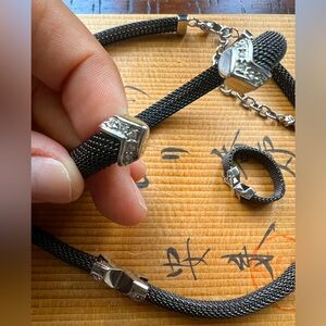 Skagen Set Gunmetal  Tone Mesh stainless Steel Logo Accent Signed